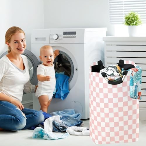 Cozy Pink Checkered Racing Baby Laundry Basket for Kids