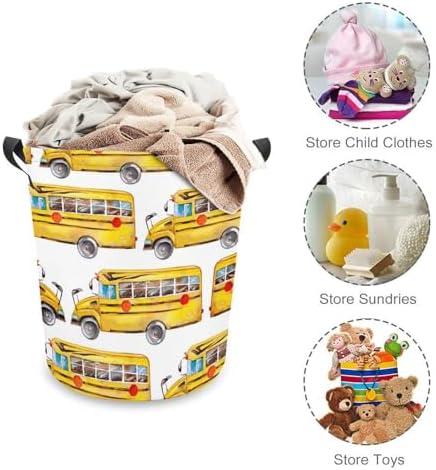 Meiko Cute Yellow Bus Rainbow Laundry Hamper
