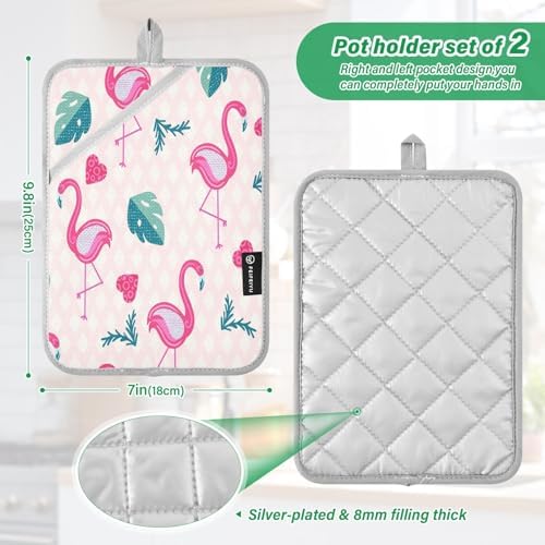 Flamingo Heat-Resistant Potholder Set Protect Oo - Kitchen Essentials for Baking Cooks