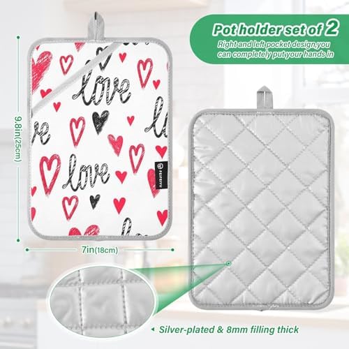 Kcldeci Hearts 2Pack Heat Resistant Oven Mitts