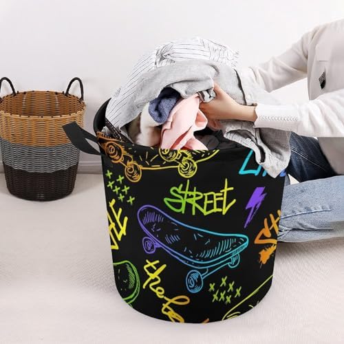 Colourful Skateboard Laundry Hamper Urban Style Waterproof Clothes Basket with Handles