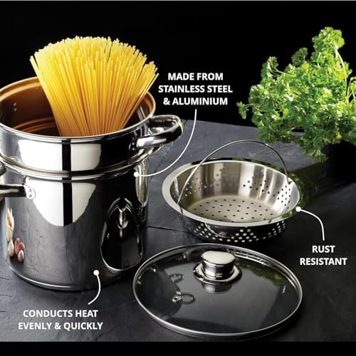 Stainless Steel Pasta Pot Set with Strainer for Boiling Pasta Steaming Vegetables