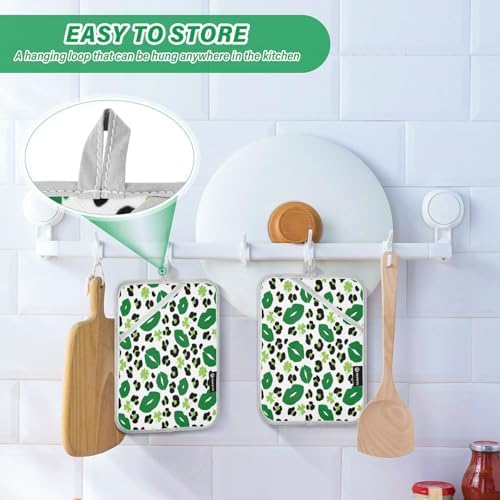 KCldeci Green Lips Leopard 2-Pack Heat-Resistant Potholders Oven Mitts