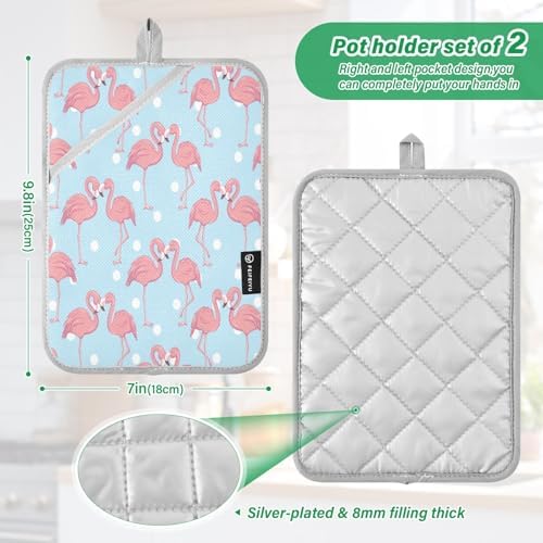 Durable Pink Flamingo Oven Mitts Heat Resistant Potholders for Kitchen