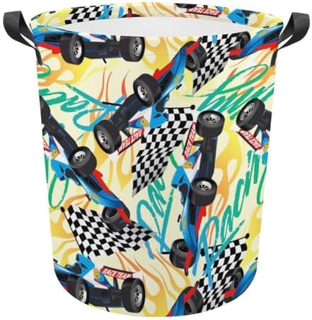 Racing with Checkered Flag Laundry Hamper Waterproof Clothes Basket with Easy Carry Handles