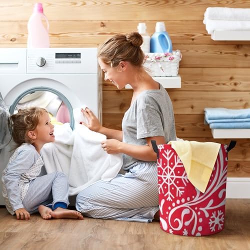Christmas White Snowflakes Laundry Organizing Basket for Home Dorms More