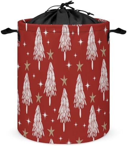 Red Christmas Trees Collapsible Star Laundry Hamper