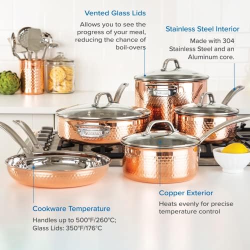 Viking 3-Ply 10-Piece Copper Cookware Set with Glass Lids