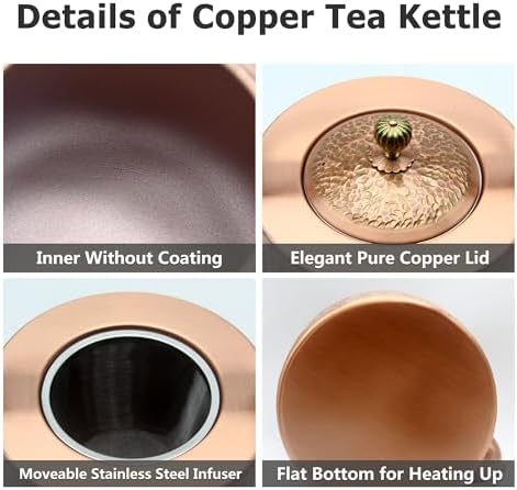 Pure Copper 676oz Tea Pot Stovetop Camping Safe Non-Magnetic Health Benefits