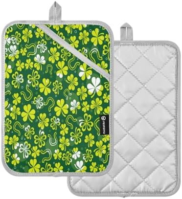 Kcldeci Green White Shamrock 2-Piece Pot Holder Set Heat Resistant