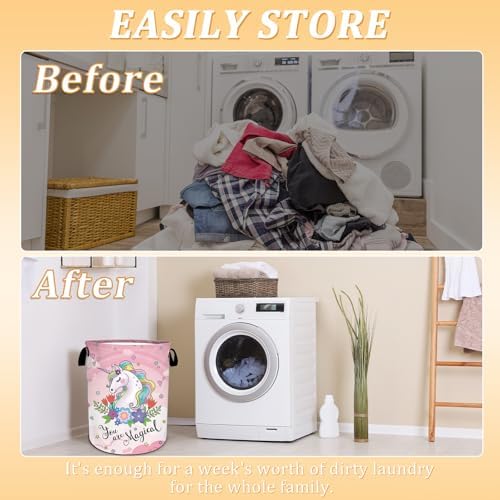 Waterproof Foldable Laundry Hamper Pink Floral Design by SLHFDKL