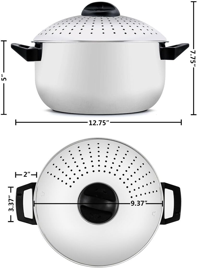 48 Quart Stainless Steel Pasta Pot with Strainer Lid and Locking Handle