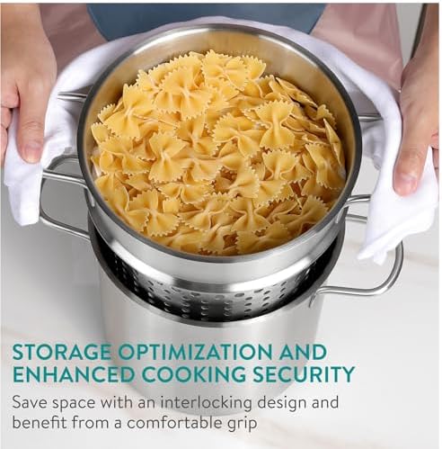 Navaris Stainless Steel Pasta Pot 57 L - Induction Gas Electric Oven Safe