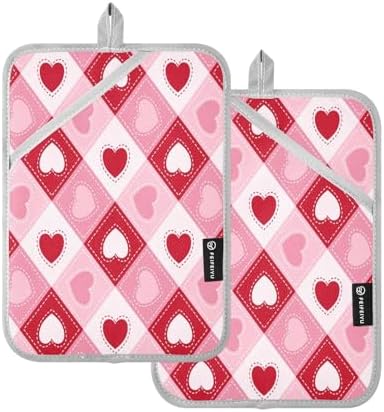 Kcldeci Heart-Plaid 2-Pack Heat-Resistant Potholders