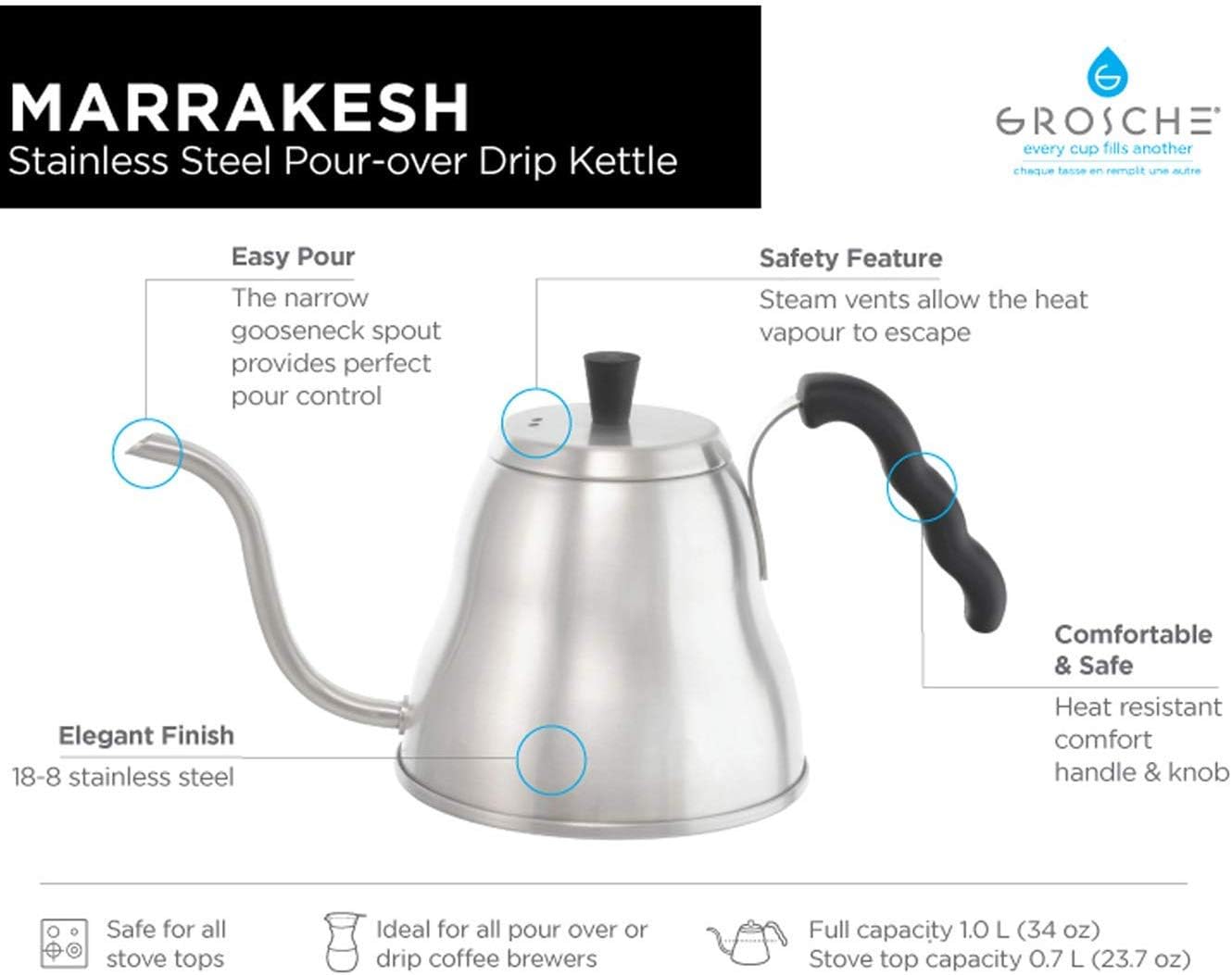 Premium Coffee Tea Kettle with thermometer and stovetop pour over