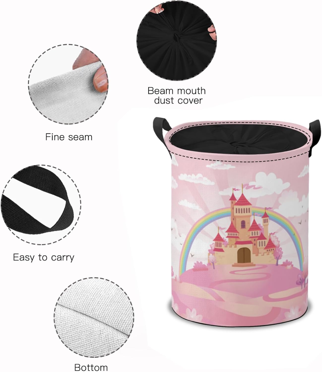 Pink Castle Laundry Hamper Basket Cute Fairy Tale Storage Solution