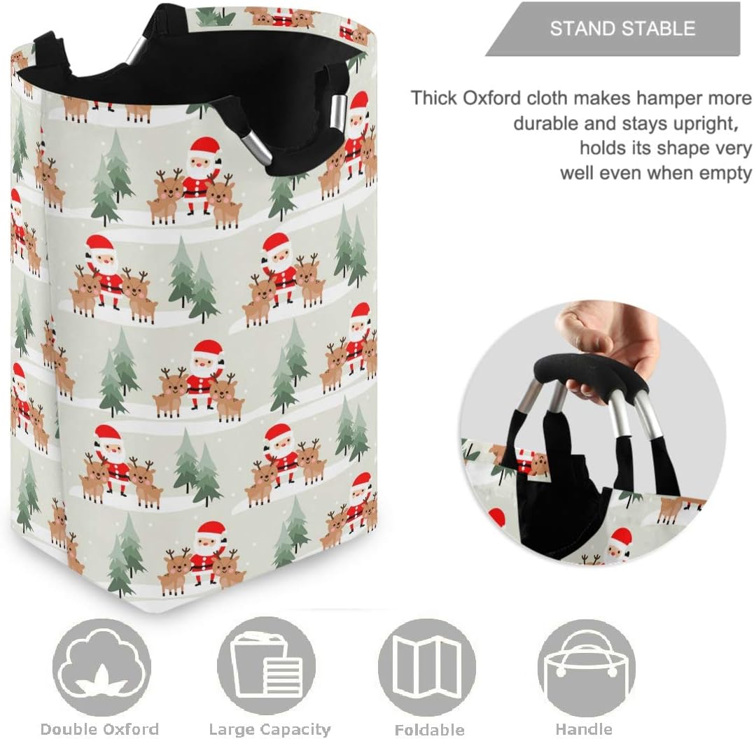 Visesunny 600D Oxford Collapsible Laundry Basket with Santa Claus Design