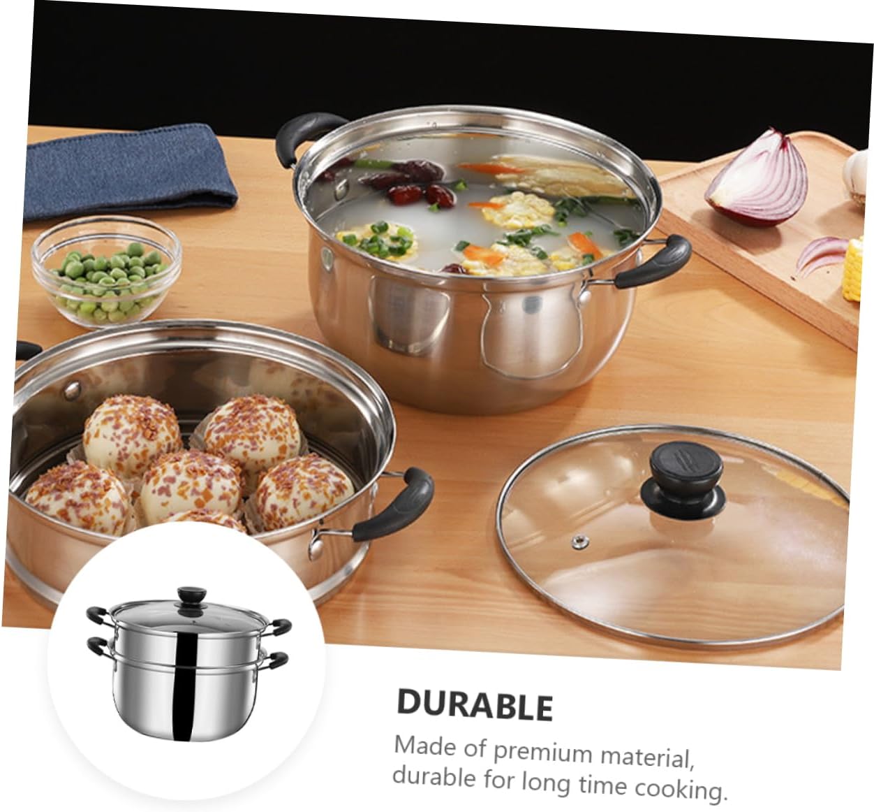 Kichvoe Multifunctional Stainless Steel Steamer Pot with Lid