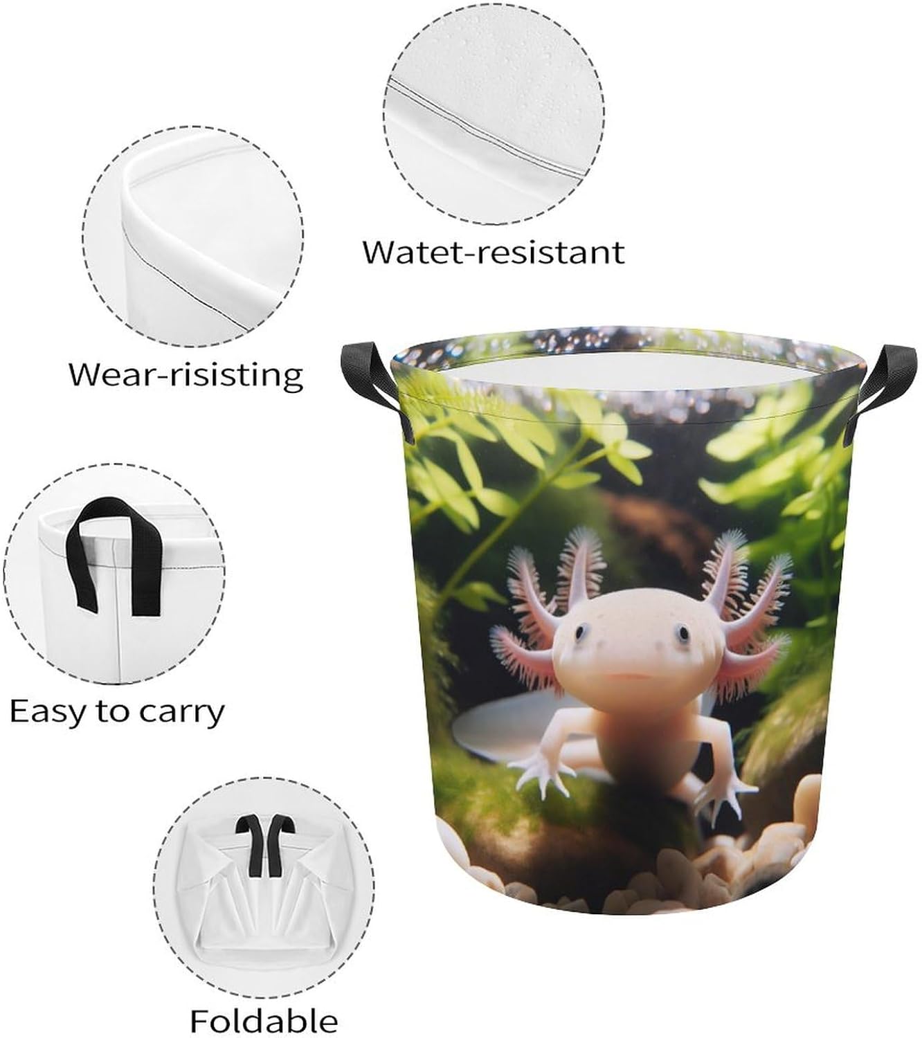 MEIKKO Cute Axolotl Nature Laundry Hamper