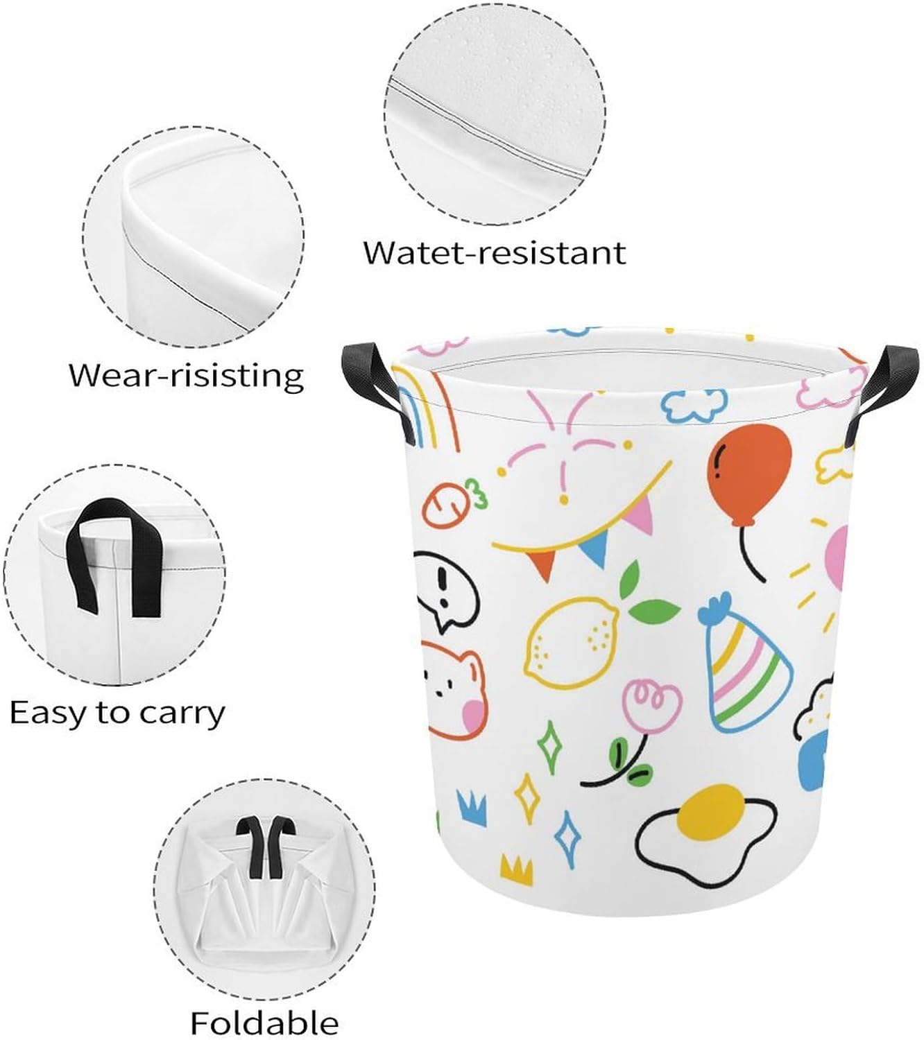 MEIKKO Cuddliest Doodle Rainbow Laundry Hamper