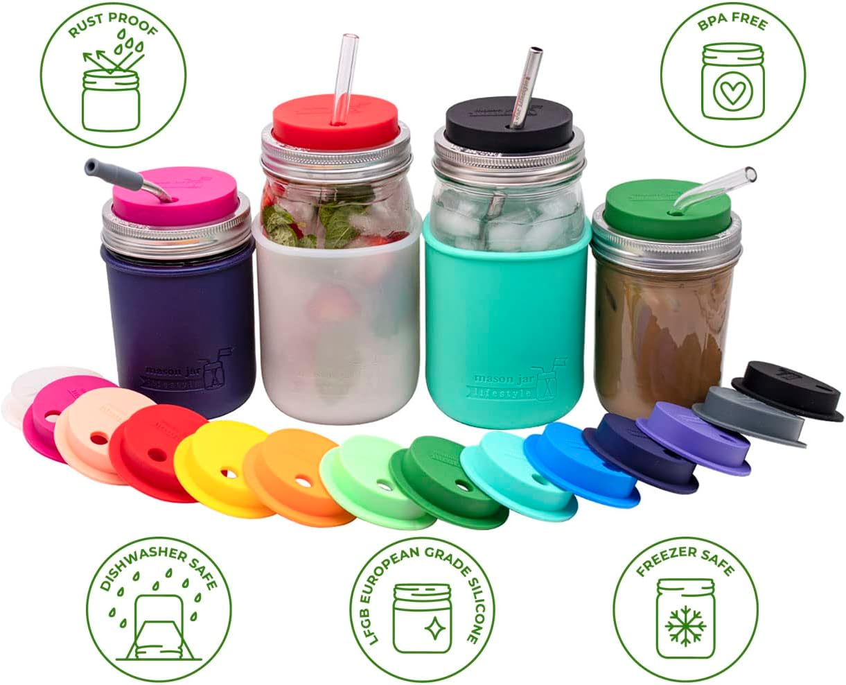2-Pack Silicone Straws Lids for Mason Jars