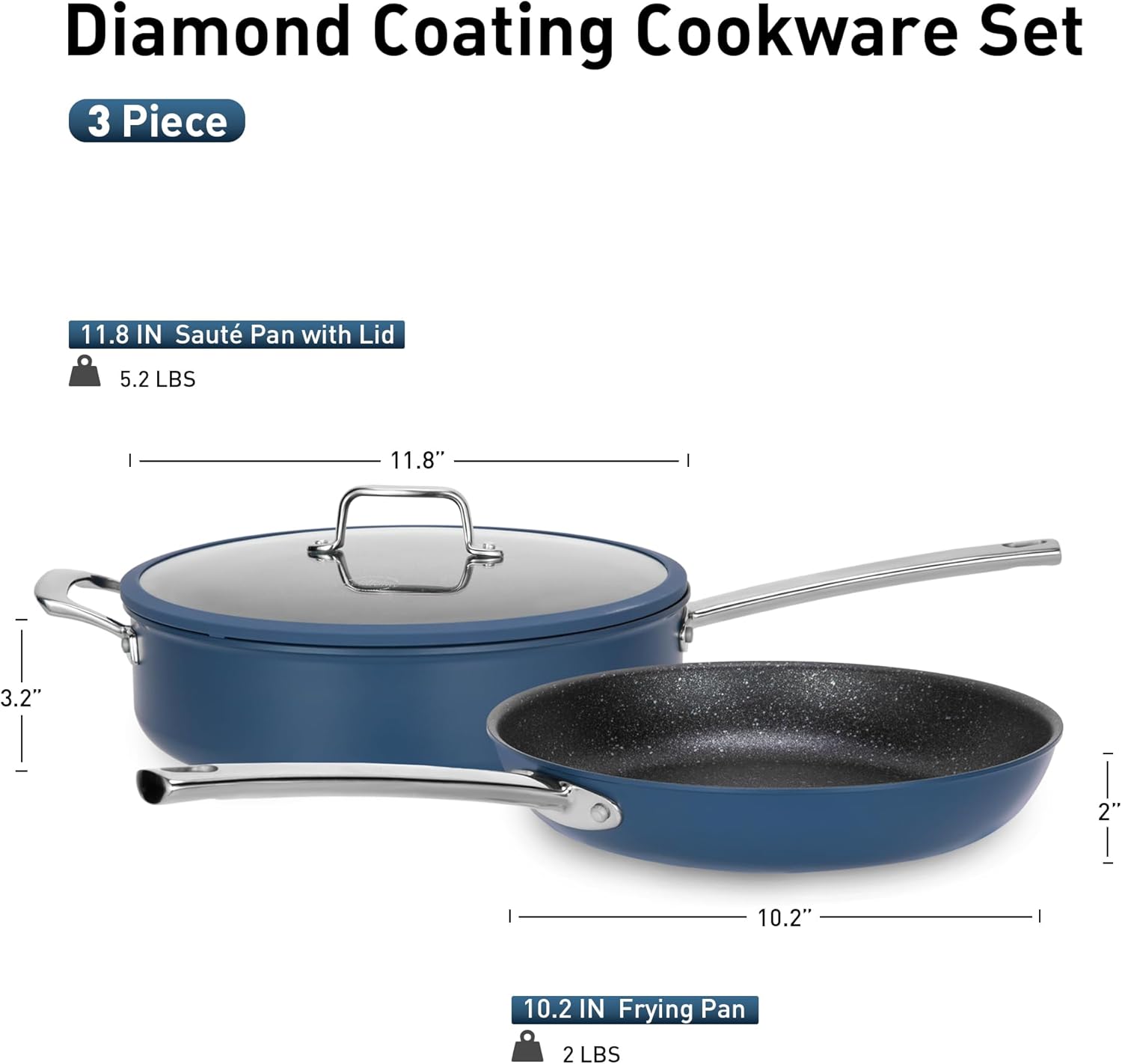 MAISON ARTS Nonstick Frying Pans Set 3 Piece Including Lid and Fry Skillet