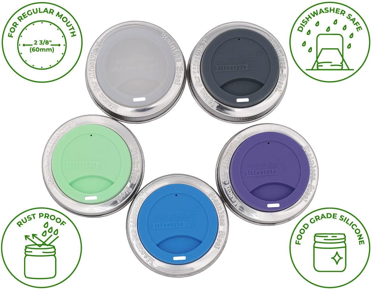 Mason Jar Silicone Lids with Rust-Proof Steel Bands 2-Pack