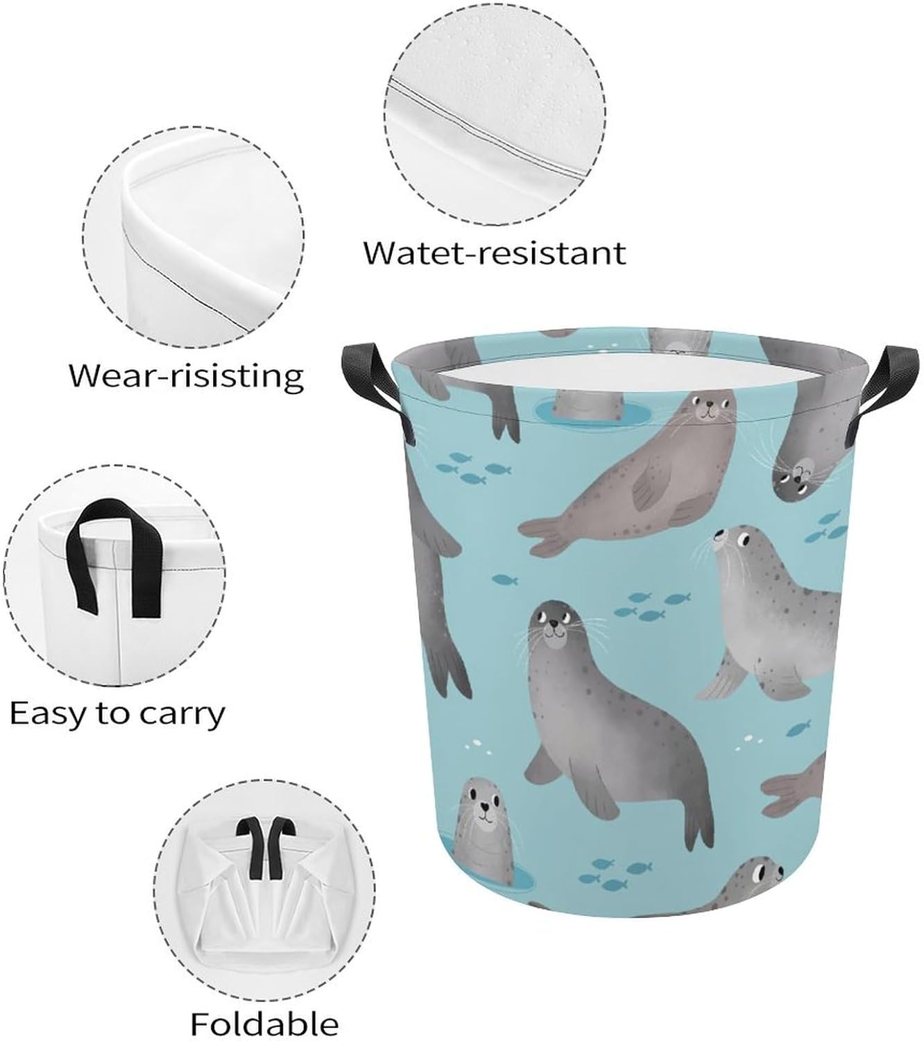 MEIKKO Cute Cartoon Laundry Hamper Waterproof Clothes Basket with Easy Carry Handles