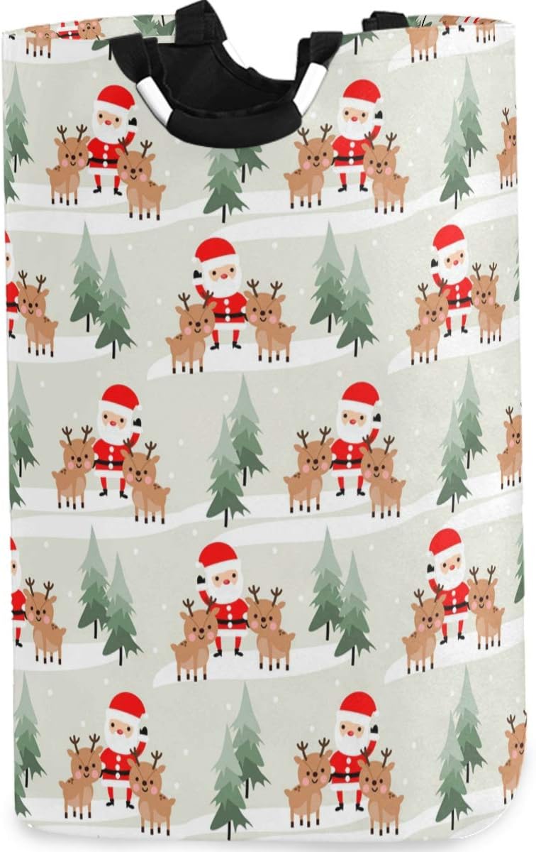 Visesunny 600D Oxford Collapsible Laundry Basket with Santa Claus Design