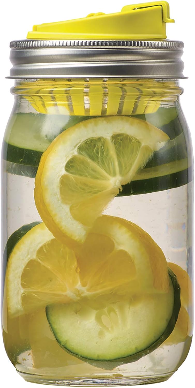 Claires Lemonade Stand Mason Jar Fruit Infuser Lid Yellow Set of 2