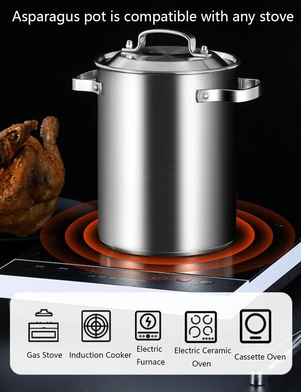 Versatile Asparagus Pasta Steamer 304 Stainless Steel Pot with Lid Strainer Basket