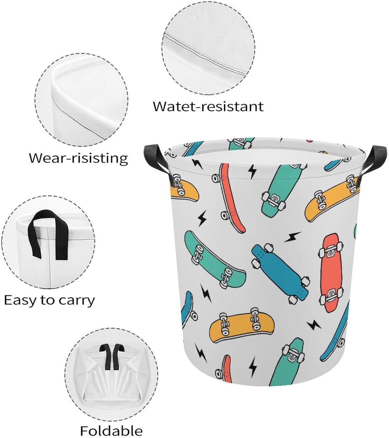 MEIKKO Hand-Drawn Skateboarding Clothes Hamper Waterproof Easy-to-Carry