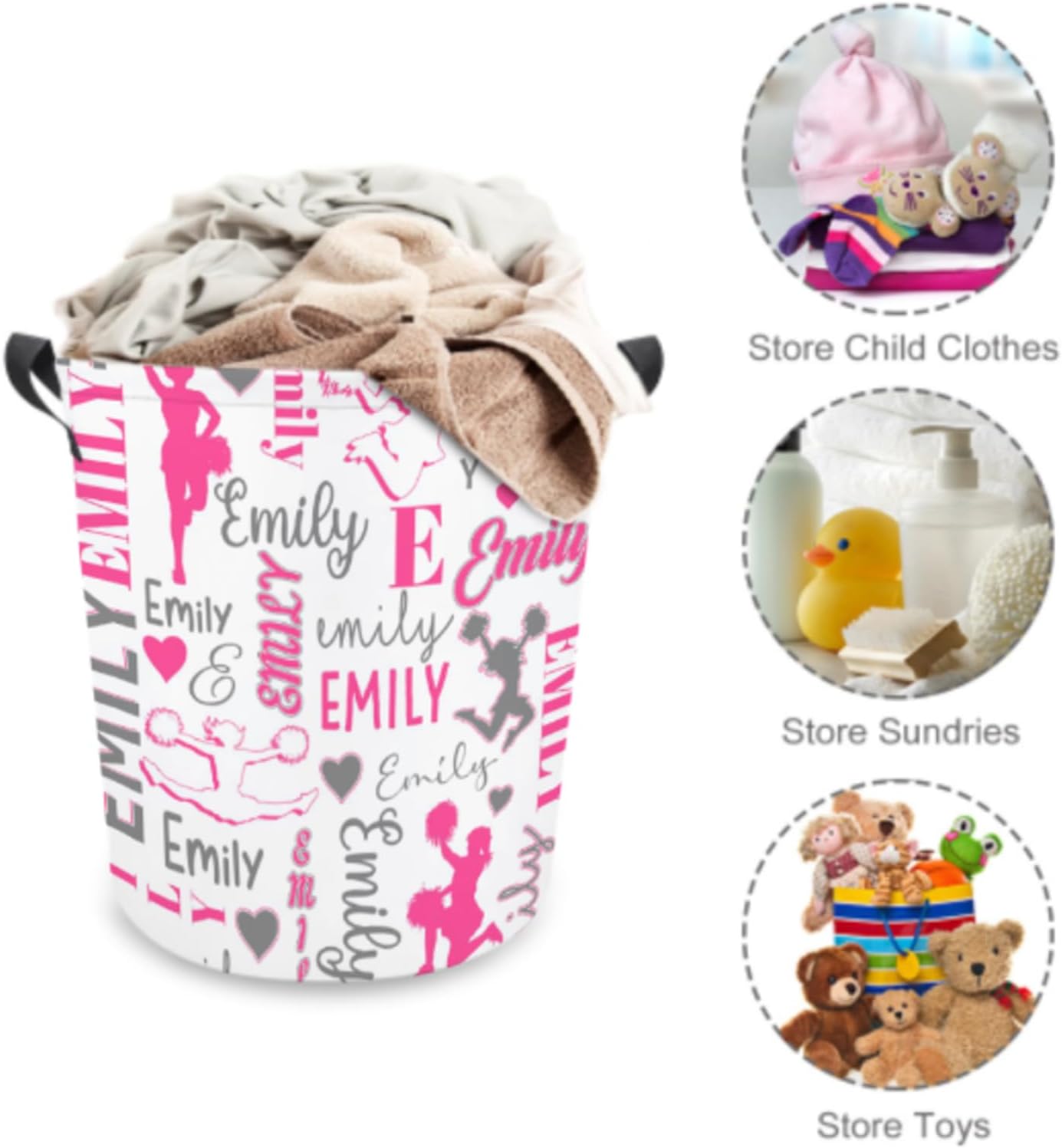 Personalized Baby Laundry Basket with Custom Name Storage for Kids Adults
