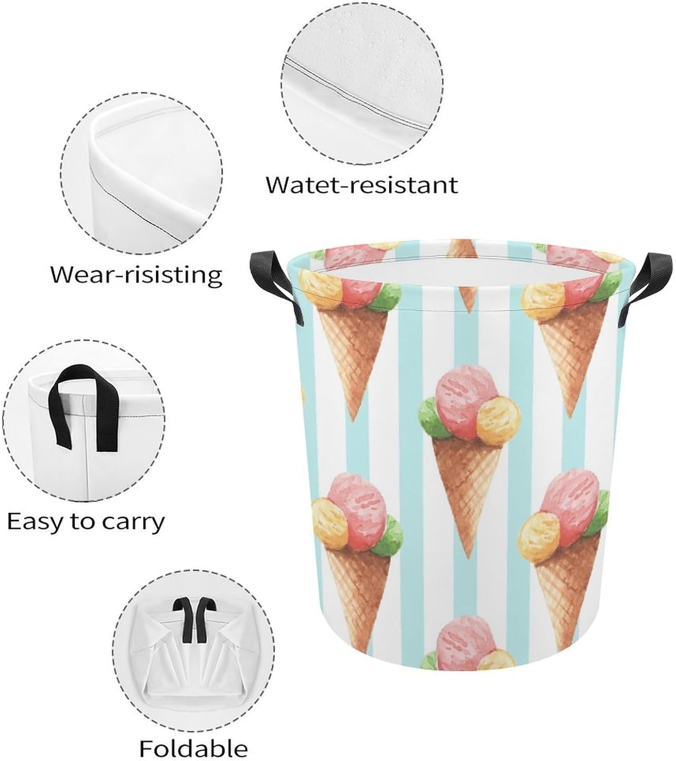 MEIKKO Cute Ice Cream Laundry Hamper - _waterproof Organizer for Dimensional-storage