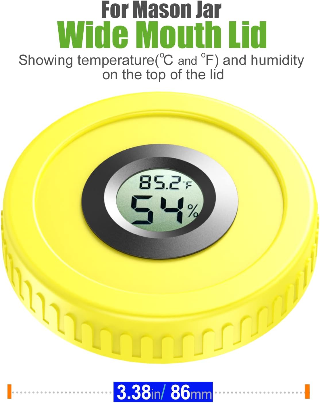 ZHANXUBIO Airtight Mason Jar Lids with Hygrometer 2pcs 86mm Yellow