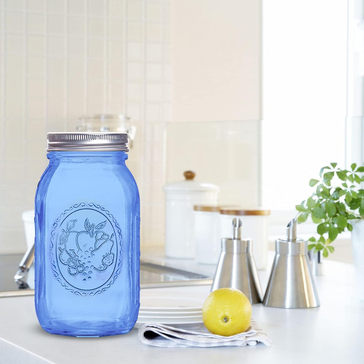 Elegant Blue Mason Jars 6-Pack