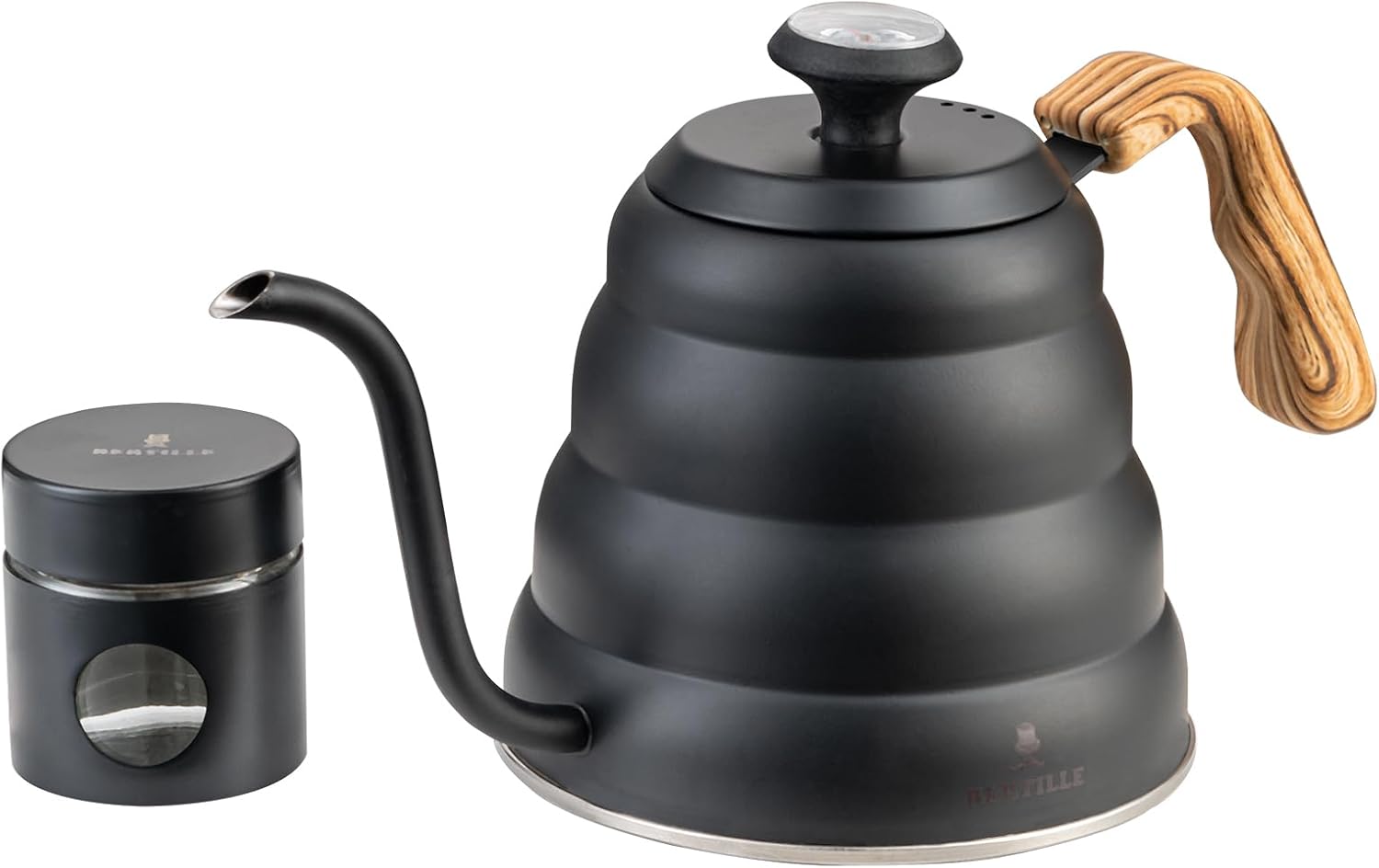 BERTILLE Gooseneck Coffee Kettle with Thermometer 40 fl oz Stainless Steel Ergonomic Handle