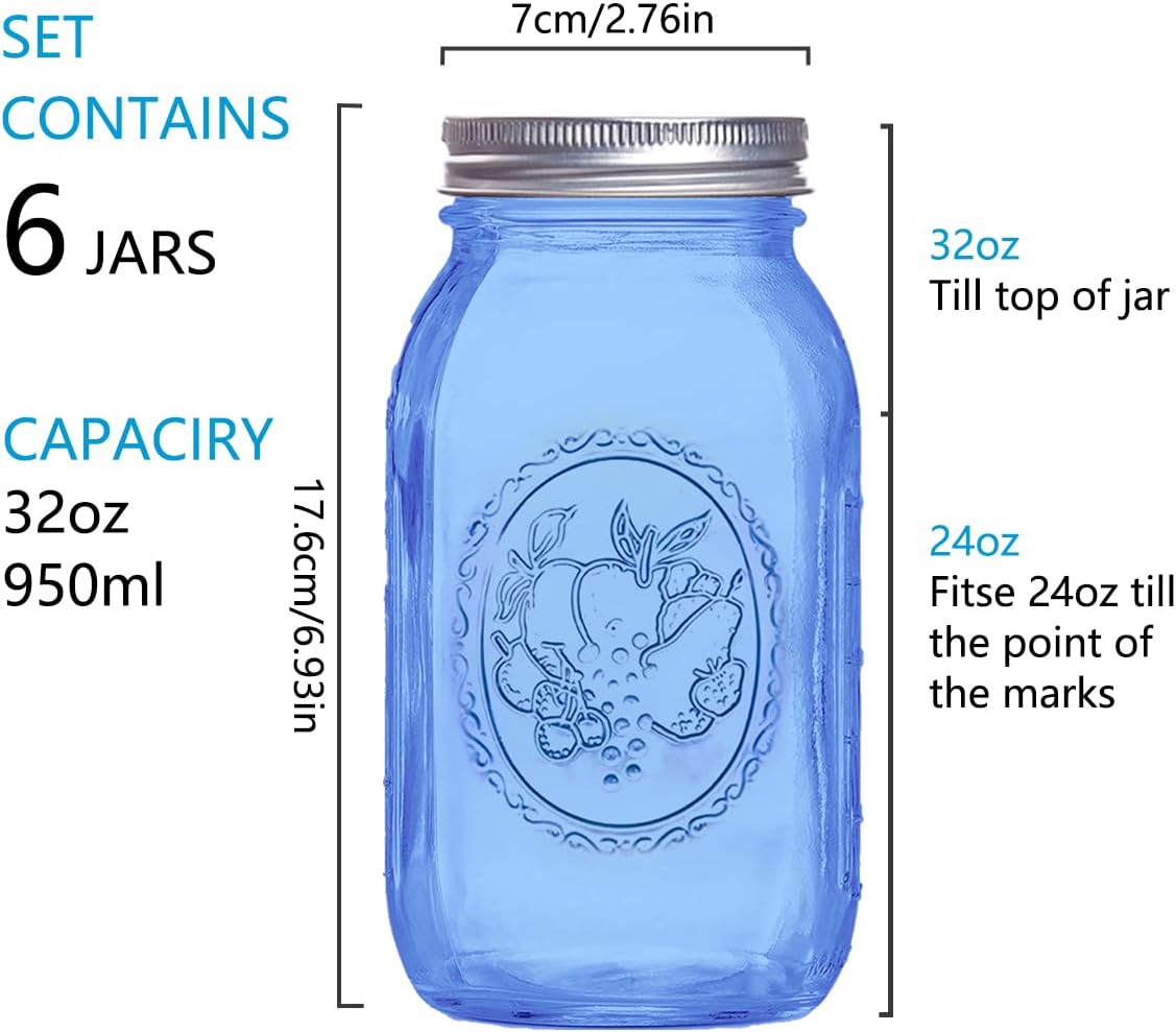 Elegant Blue Mason Jars 6-Pack
