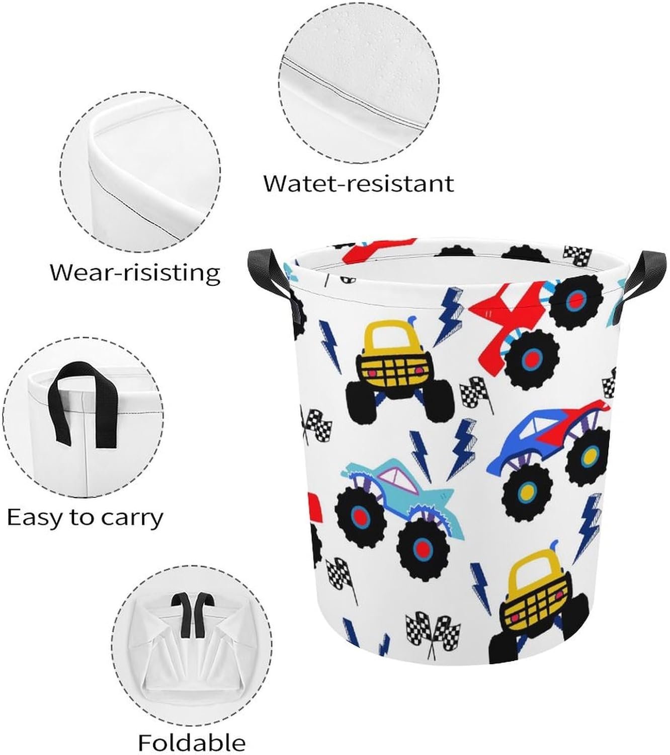 MEIKKO Monster Truck Laundry Basket with Handles