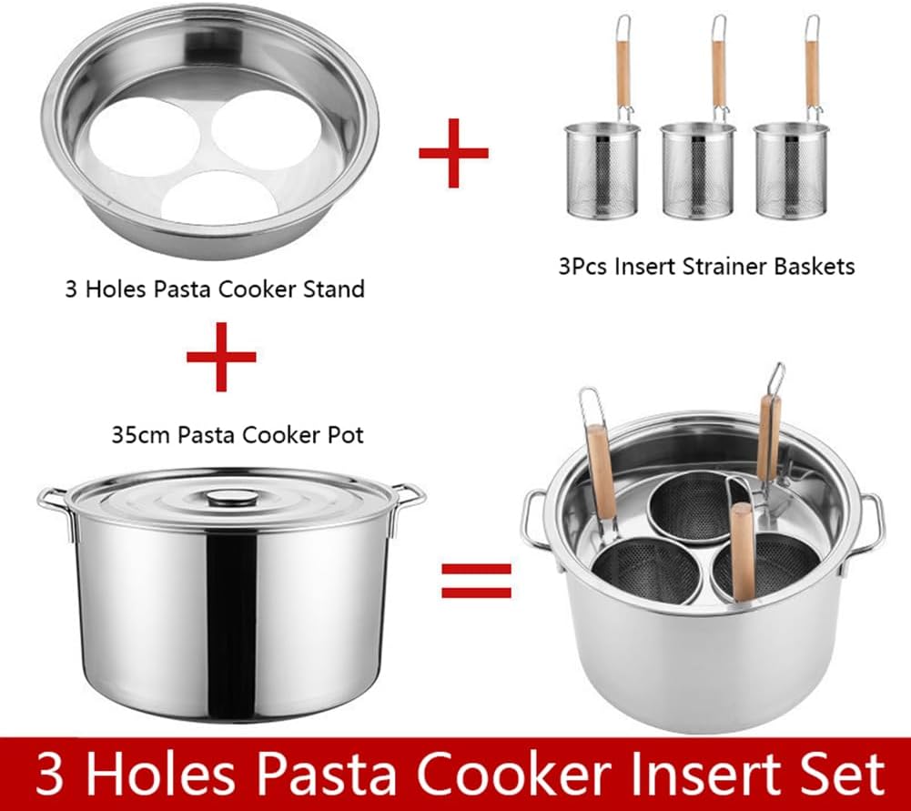 Stainless Steel Pasta Cooker Insert Set with 3 Holes for Home Kitchen