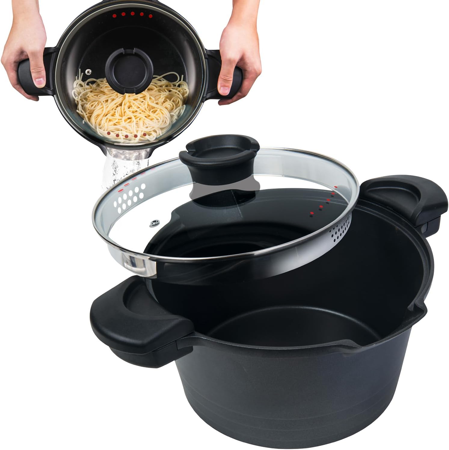 5 QT Non-Stick Stock N Pasta Pot with Easy Pour Strainer 9