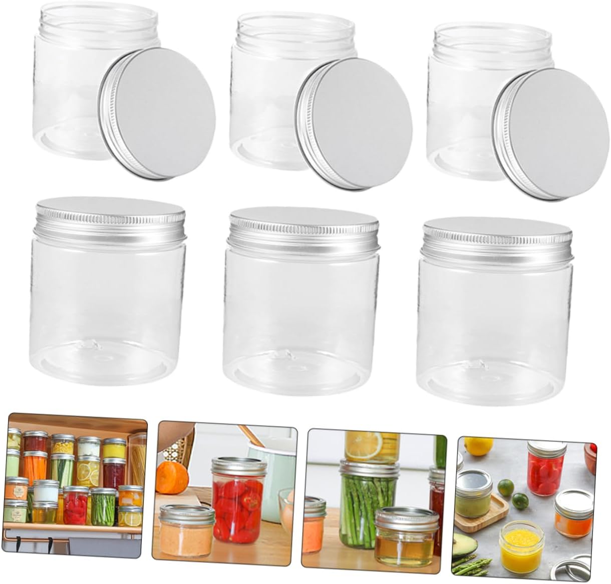 Alipis 8pcs 250ml Plastic Mason Jars with Aluminum Covers