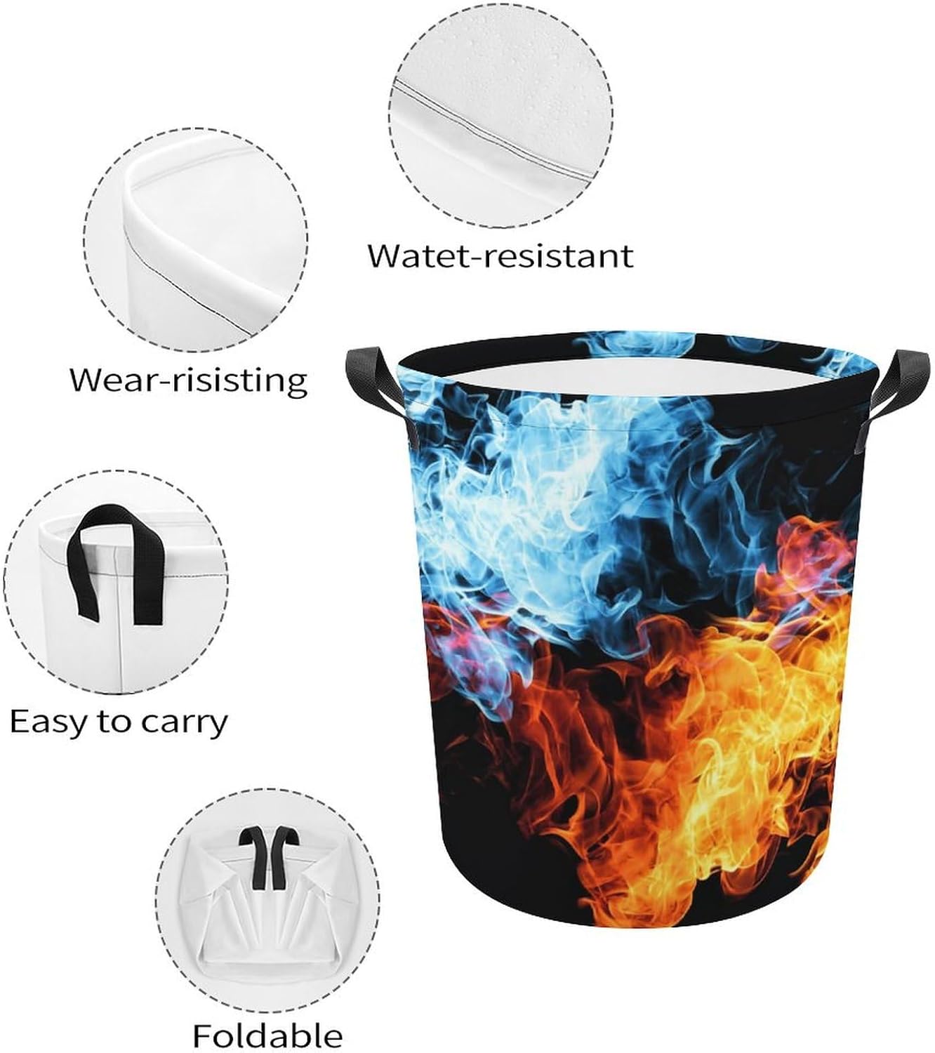 Red and Blue Fire Collapsible Laundry Hamper