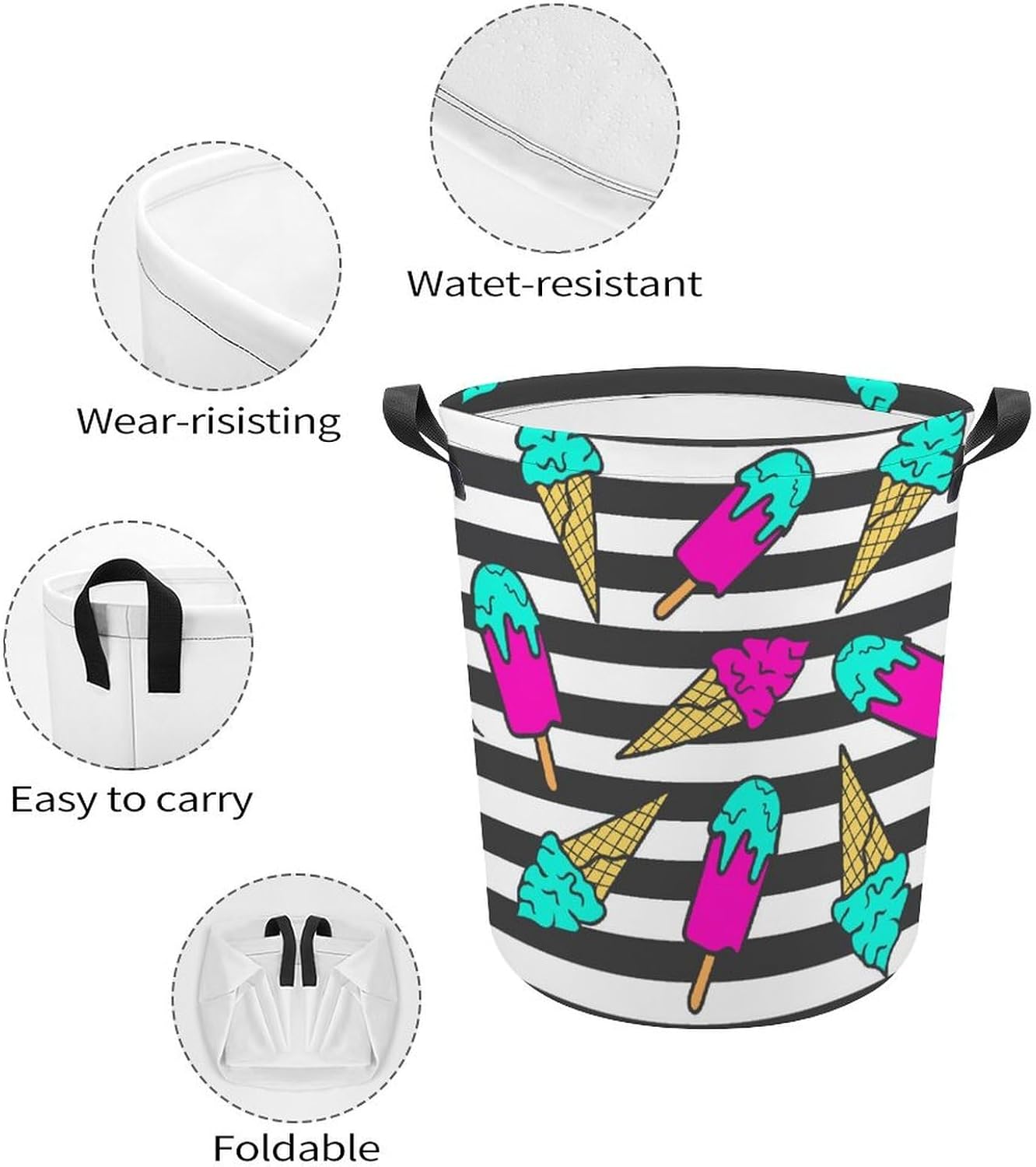 MEIKKO Colorful Ice Cream Summer Laundry Hamper