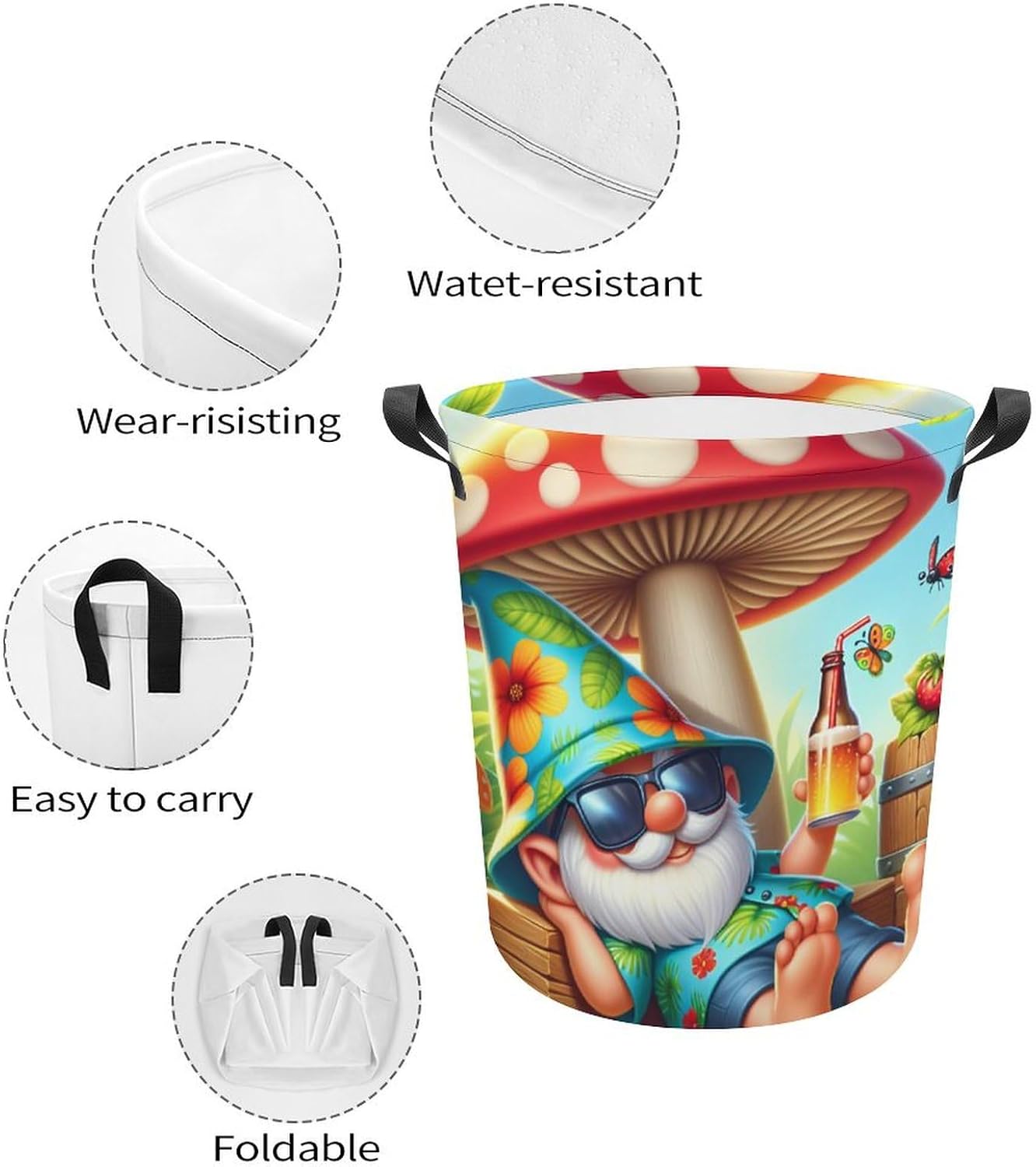 Full-Load Capacity Collapsible Laundry Hamper with Cartoon Gnome Design