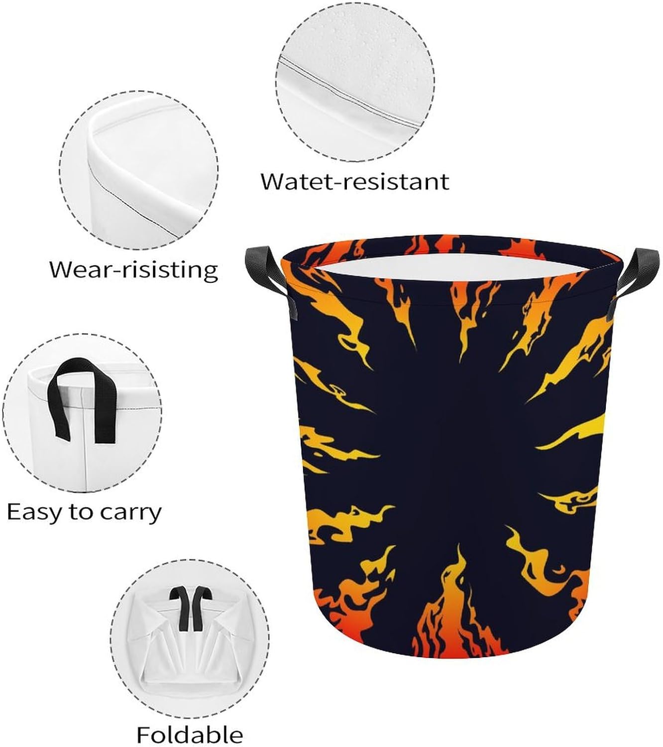 Fire Black Background Waterproof Laundry Hamper with Easy Carry Handles
