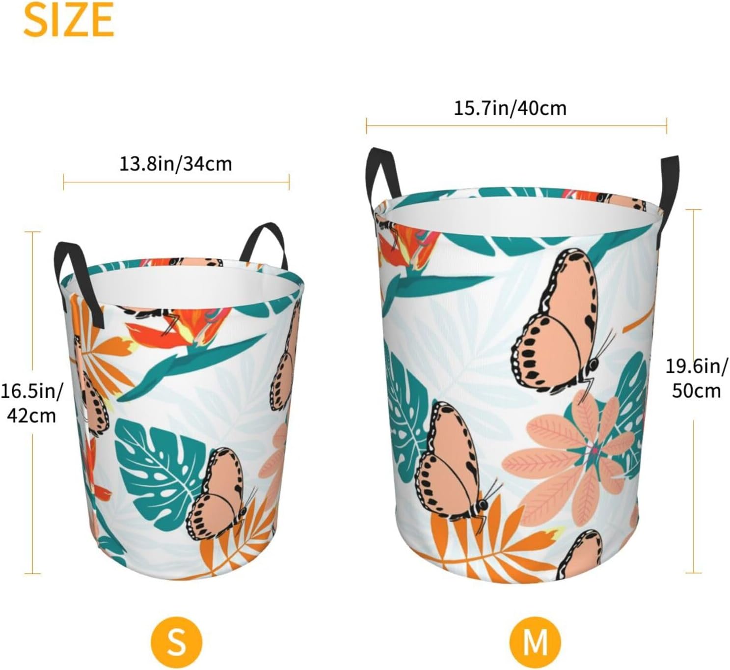Flower Foldable Laundry Basket with Handles - Butterfly Design M