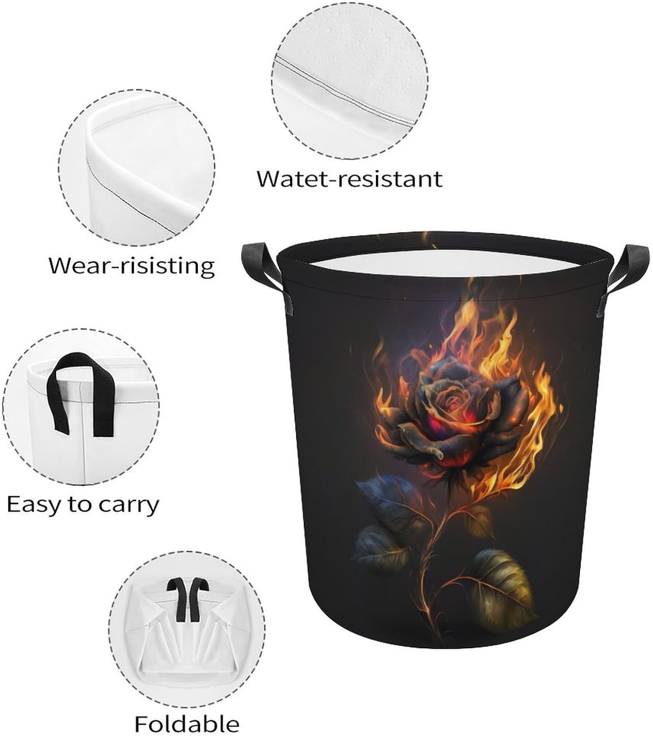 3D Rose Fire Laundry Hamper
