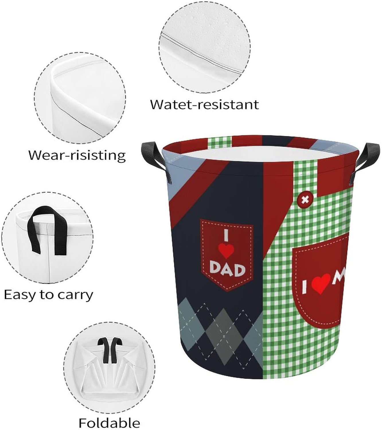 I Love Mom Water-Resistant Collapsible Laundry Basket Family-Friendly Use