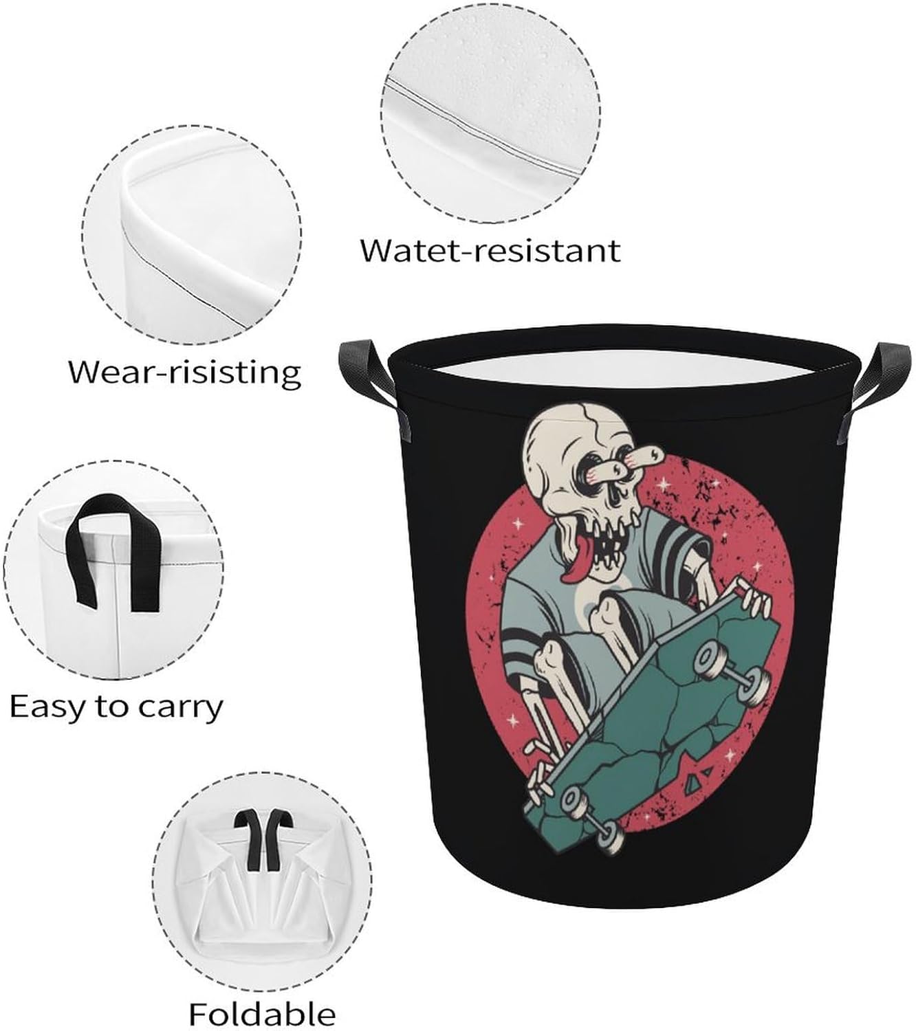 OV2925MEI skull print skateboard laundry hamper